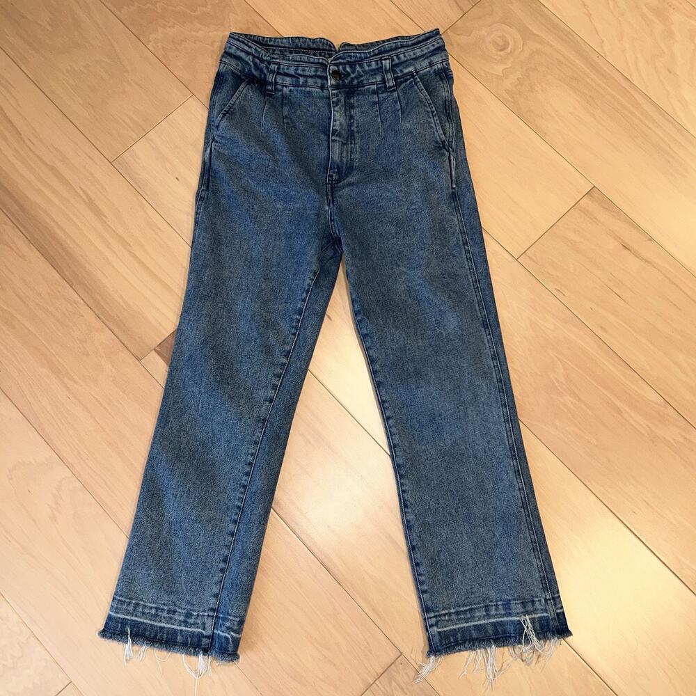 Faherty Pleated High Rise Paperbag Waist Denim Blue Jean Women’s 28